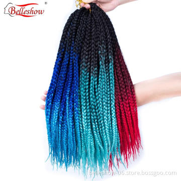 Hot sell 18inch 20Roots 110g Three Tone Ombre Braiding Hair Crochet Hair Extensions Synthetic Crochet Jumbo Box Braids